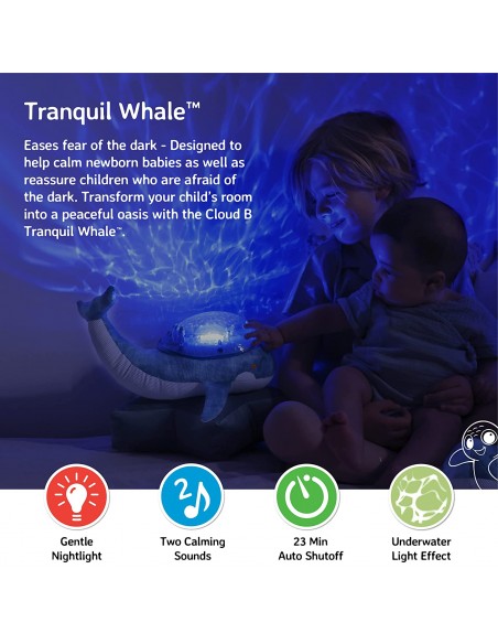 Peluche proyector ballena con sonidos relajantes aquamarine - Cloud B 7901-WB