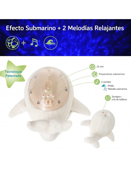 Peluche proyector ballena con sonidos relajantes aquamarine white- Cloud B 7901-WD
