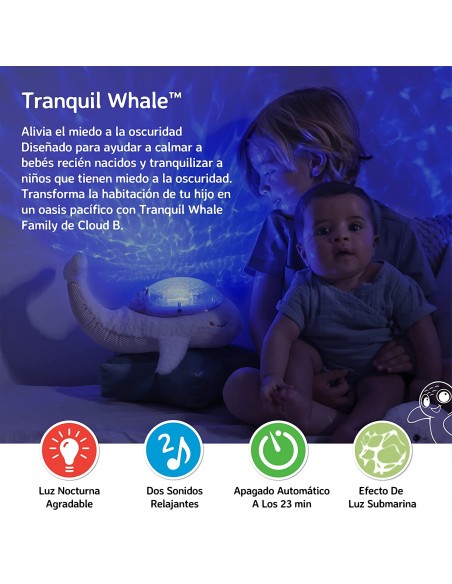 Peluche proyector ballena con sonidos relajantes aquamarine white- Cloud B 7901-WD