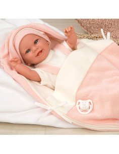 Muñeca con peso Elegance Babyto rosa rayas con manta - Arias 60750 2