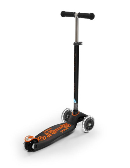 Patinete maxi deluxe, luces led,niños 5-12 años,color Negro/Naranja - Micro MMD143