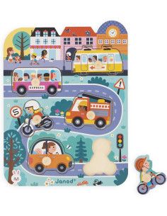 Puzzle de madera en La Ciudad - Primera infancia - 6 piezas - Janod J07106 2
