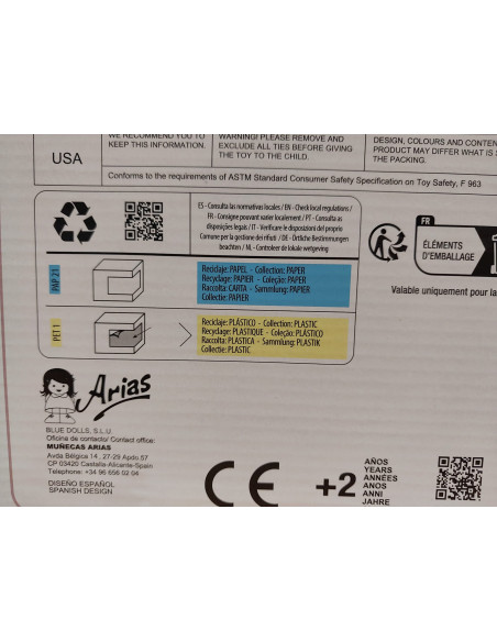 Muñeca con Peso Elegance 45 cm - Adi Azul con Mochila - Arias 65377