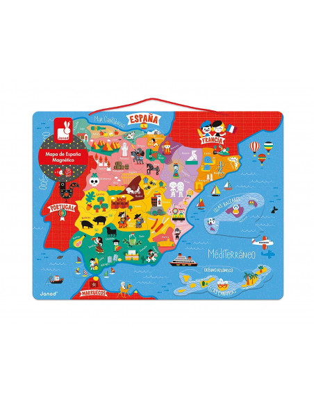 Puzle de Madera Mapa Magnético de España | 60 piezas imantadas | Juego Educativo Geografía desde 7 años - Janod