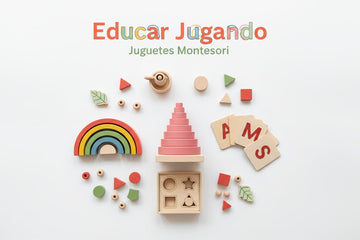 Juguetes Montessori de madera: torre rosa, arcoíris, letras de lija, encajable de formas y materiales de vida práctica para niños | Educar Jugando