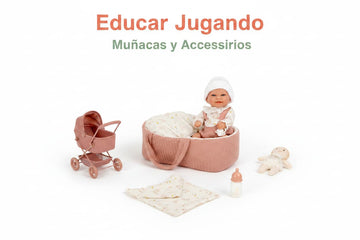 Muñecas bebé realistas estilo Arias con capazo, carricoches y accesorios de juego simbólico para niños | Educar Jugando