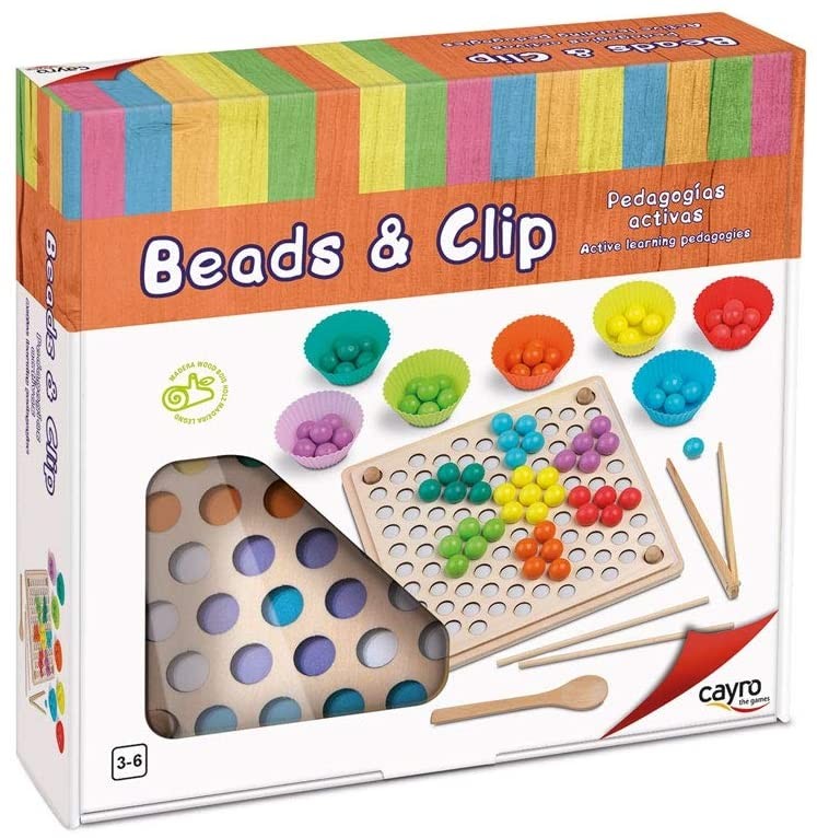 BEADS & CLIP  juego de pedagogías activas para clasificar y crear con bolas de colores- Cayro 8178