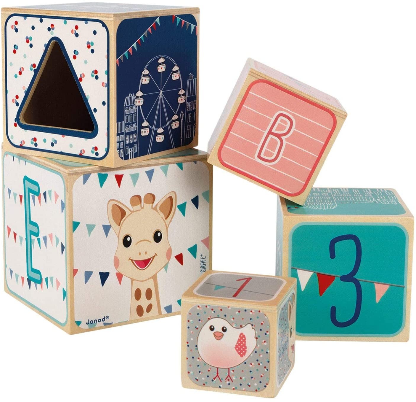 PIRAMIDE 5 CUBOS DE MADERA SOPHIE LA GIRAFE - Janod J09503