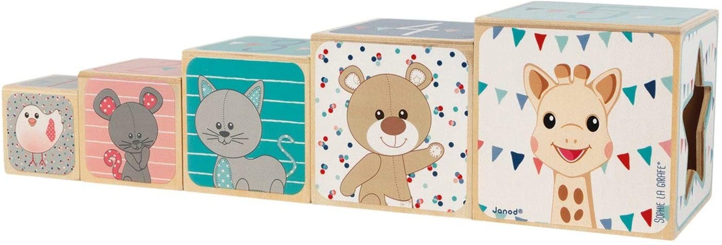 PIRAMIDE 5 CUBOS DE MADERA SOPHIE LA GIRAFE - Janod J09503