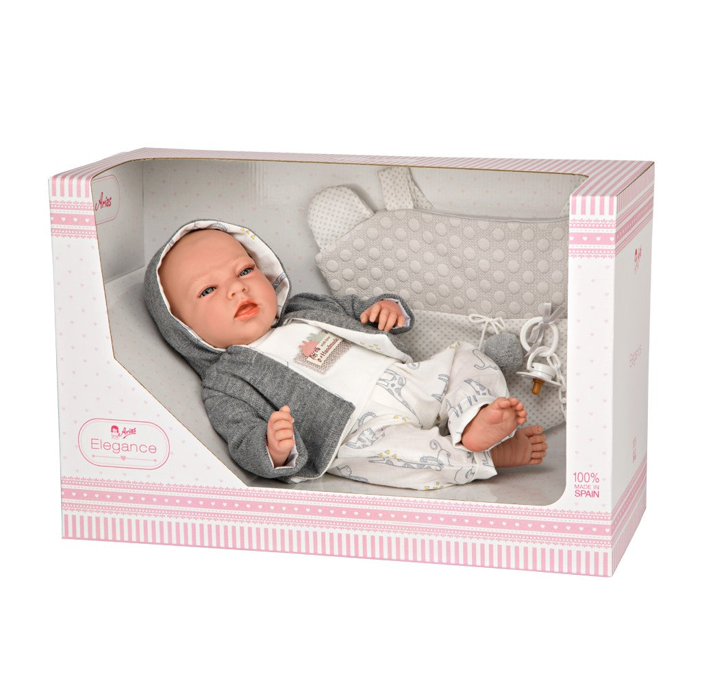 Caja de la muñeca Dafne Elegance con peso 40 cm Arias 60642 con presentacion de regalo y ventana transparente
