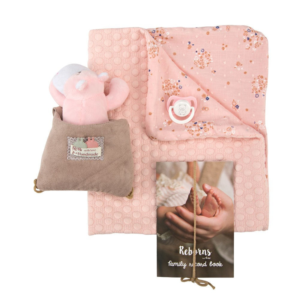 BEBÉ REBORN ESTHER CON MANTA, PELUCHE, BOLSA MULTIUSOS Y CON PELO- Arias 98083