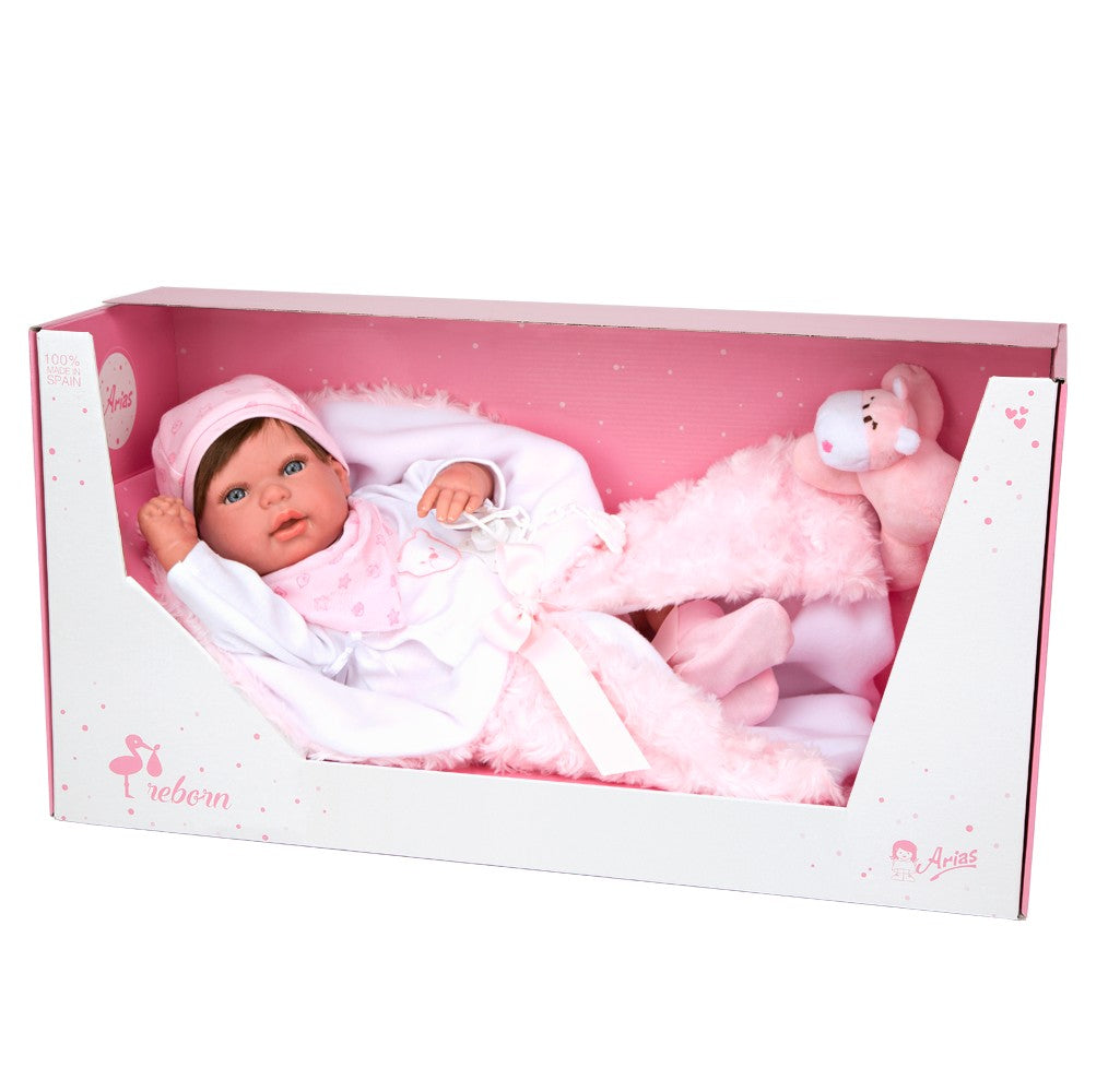 BEBÉ REBORN AINA CON MANTA, PELUCHE Y CON PELO - Arias98085