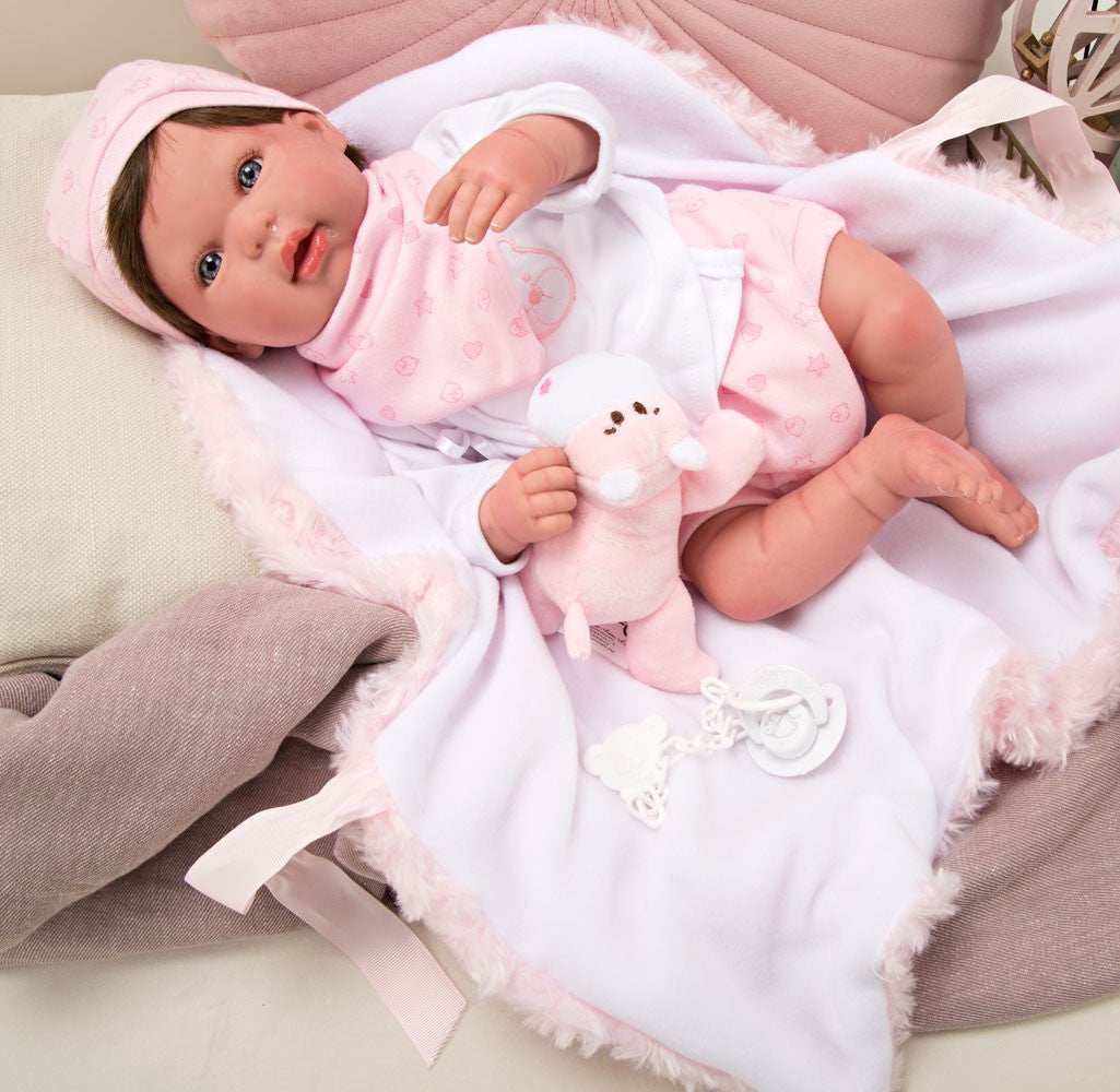 BEBÉ REBORN AINA CON MANTA, PELUCHE Y CON PELO - Arias98085