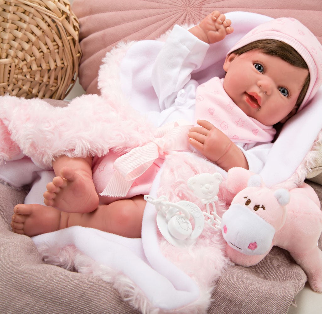 BEBÉ REBORN AINA CON MANTA, PELUCHE Y CON PELO - Arias98085