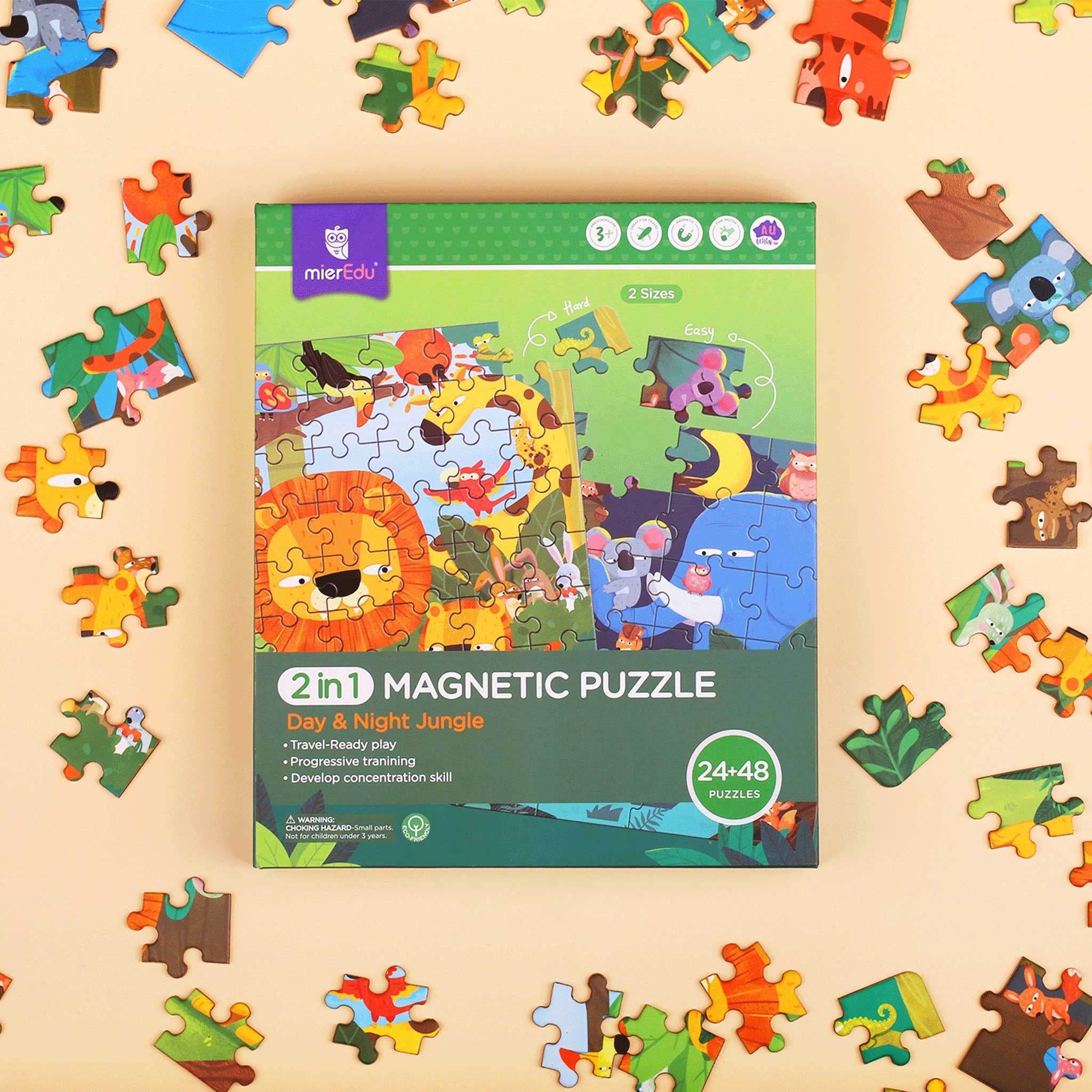 PUZZLE MAGNETICO 2 EN 1 JUNGLA DE DIA Y DE NOCHE 2 EN 1 - MiereduME183