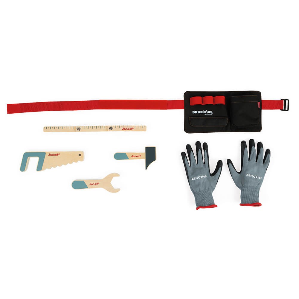 Cinturón infantil de bricolaje con herramientas de madera y guantes - Janod J06475