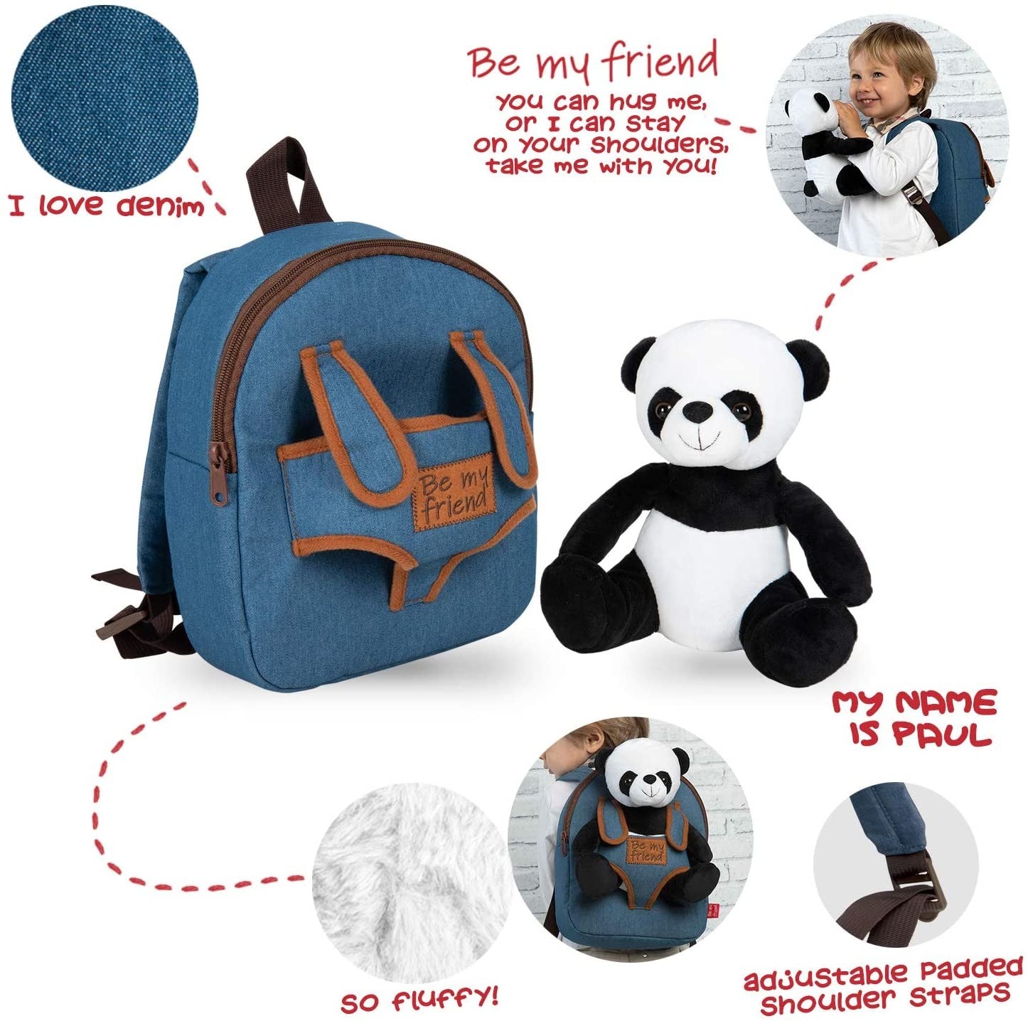 Mochila infantil con peluche oso panda - Perletti 13036