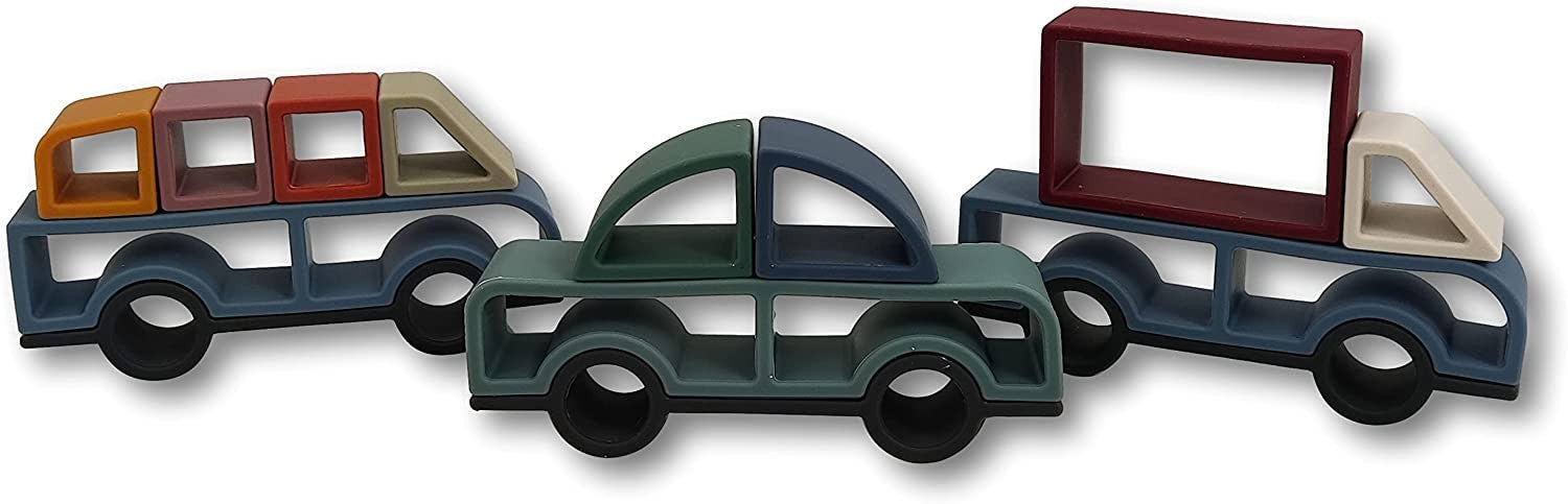 Figuras para apilar de silicona coloridas, set de coches - Miwis