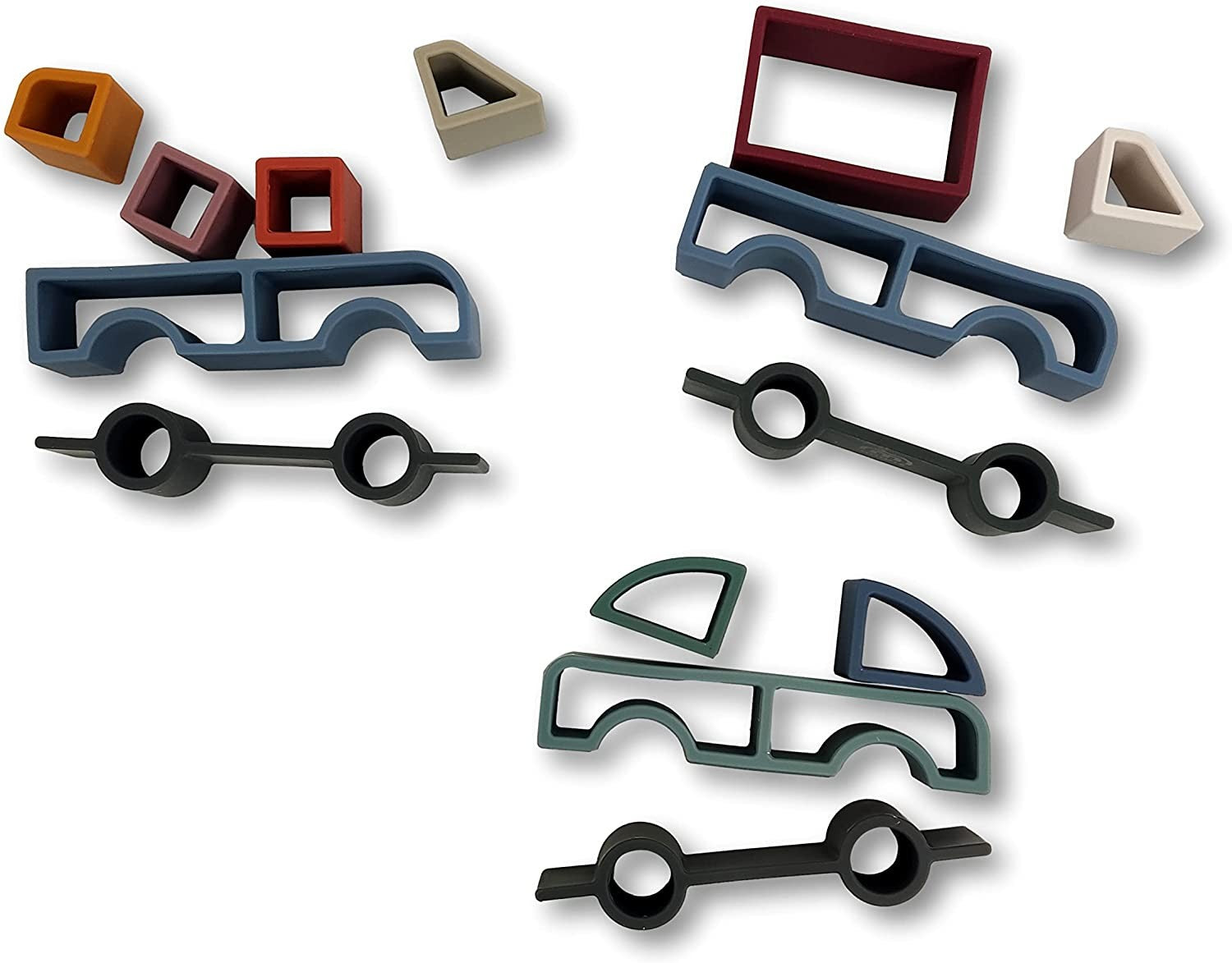 Figuras para apilar de silicona coloridas, set de coches - Miwis