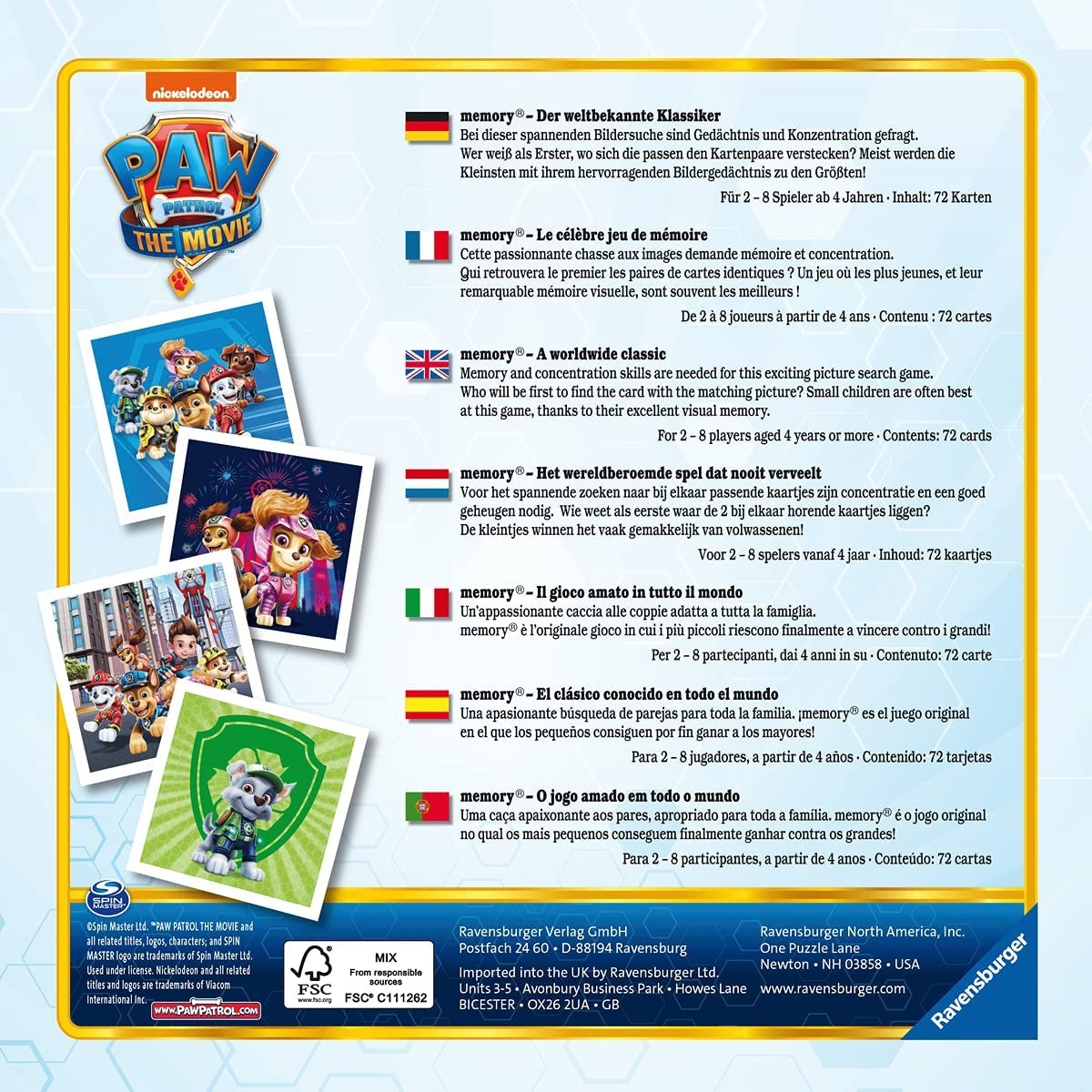 Juego de memoria Paw patrol movie - Ravensburger 20835