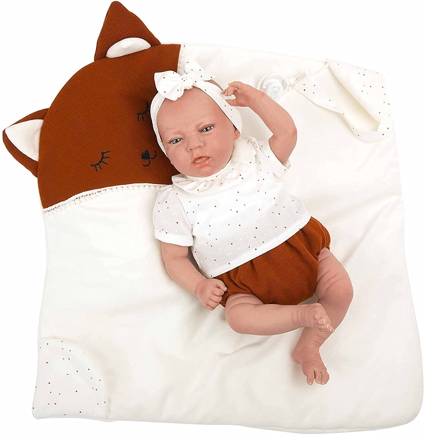 Bebe reborn Luna Caldera Arias 98076 tumbado con manta caldera incluida, tamaño real de recien nacido 45 cm