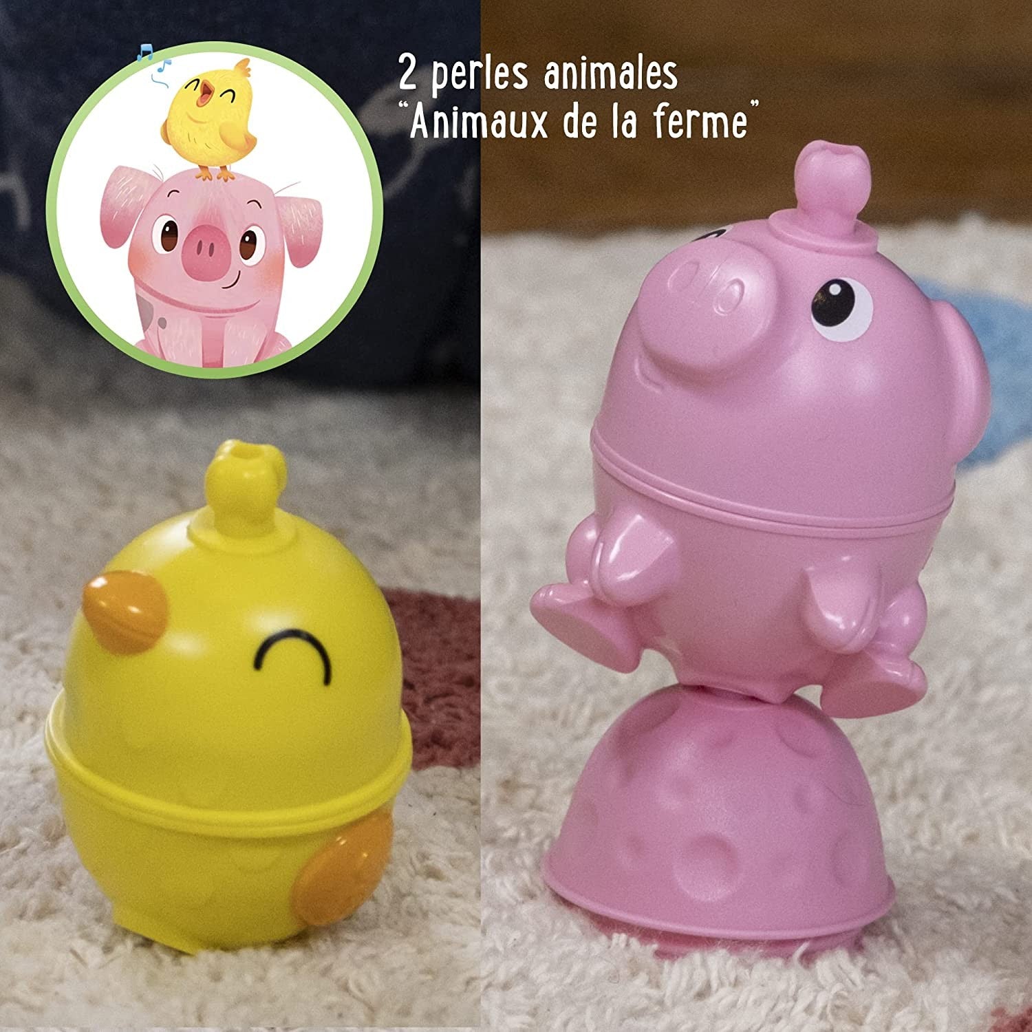 BOLSO 2 ANIMALES DE LA GRANJA Y PERLAS LALABOOM – 28 PIEZAS