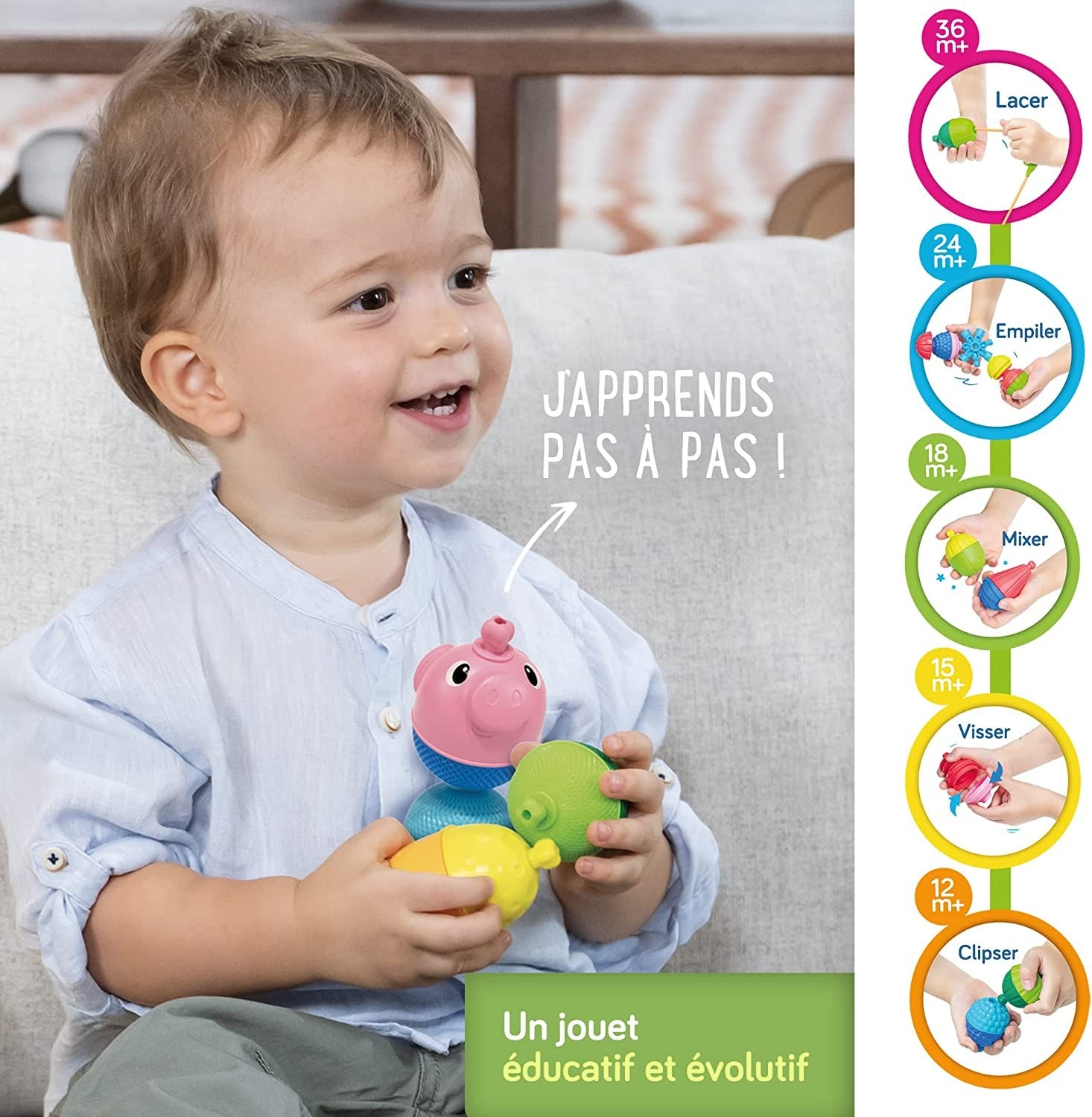 BOLSO 2 ANIMALES DE LA GRANJA Y PERLAS LALABOOM – 28 PIEZAS