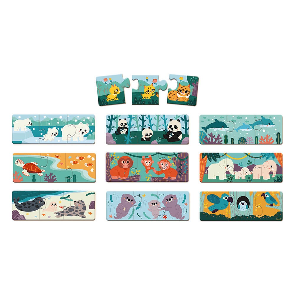 JUEGO DE ASOCIACIÓN - 10 PUZZLES DE 3 PIEZAS CADA UNO DE ANIMALES  - JU08636