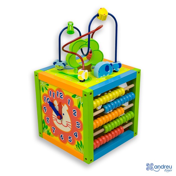 Dado de 5 actividades mediano Andreu Toys 16334 con caras de colores y actividades de encaje para bebes