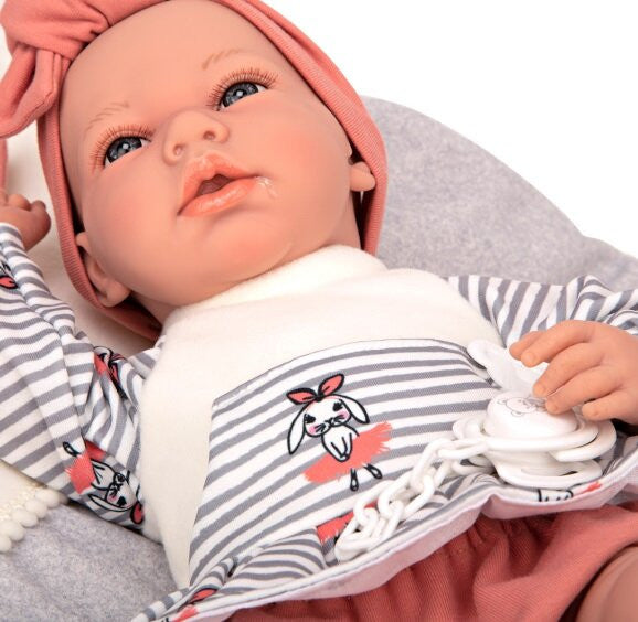 Muñeca elegance 40 cm andie rosa c/cojin, c/ mecanismo risa - arias 60688