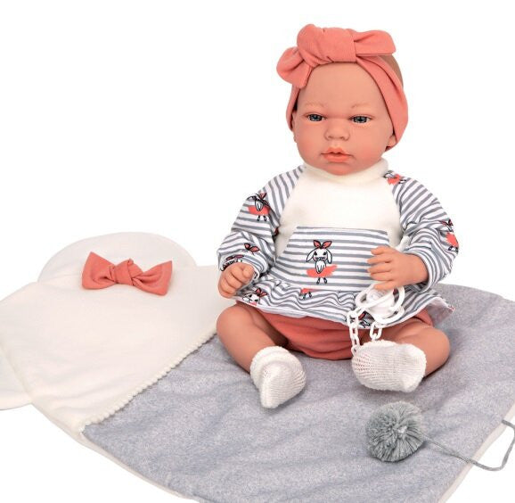 Muñeca elegance 40 cm andie rosa c/cojin, c/ mecanismo risa - arias 60688