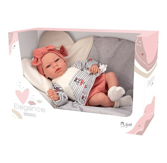 Muñeca elegance 40 cm andie rosa c/cojin, c/ mecanismo risa - arias 60688
