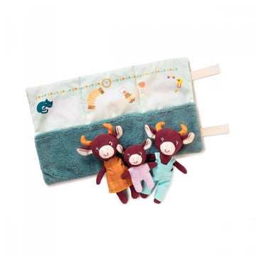 La familia de la vaca Rosalie de Lilliputiens, set de muñecos de trapo para juego simbólico