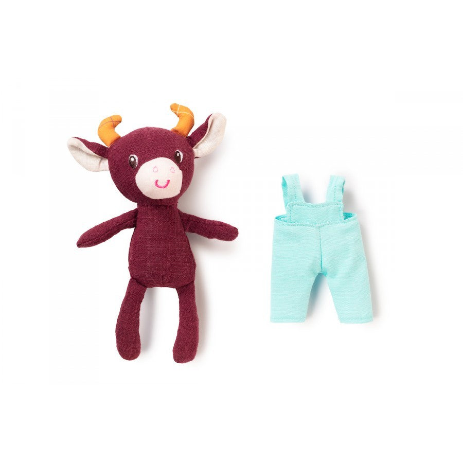 Detalle de la textura y los colores del muñeco adulto de la familia de la vaca Rosalie de Lilliputiens
