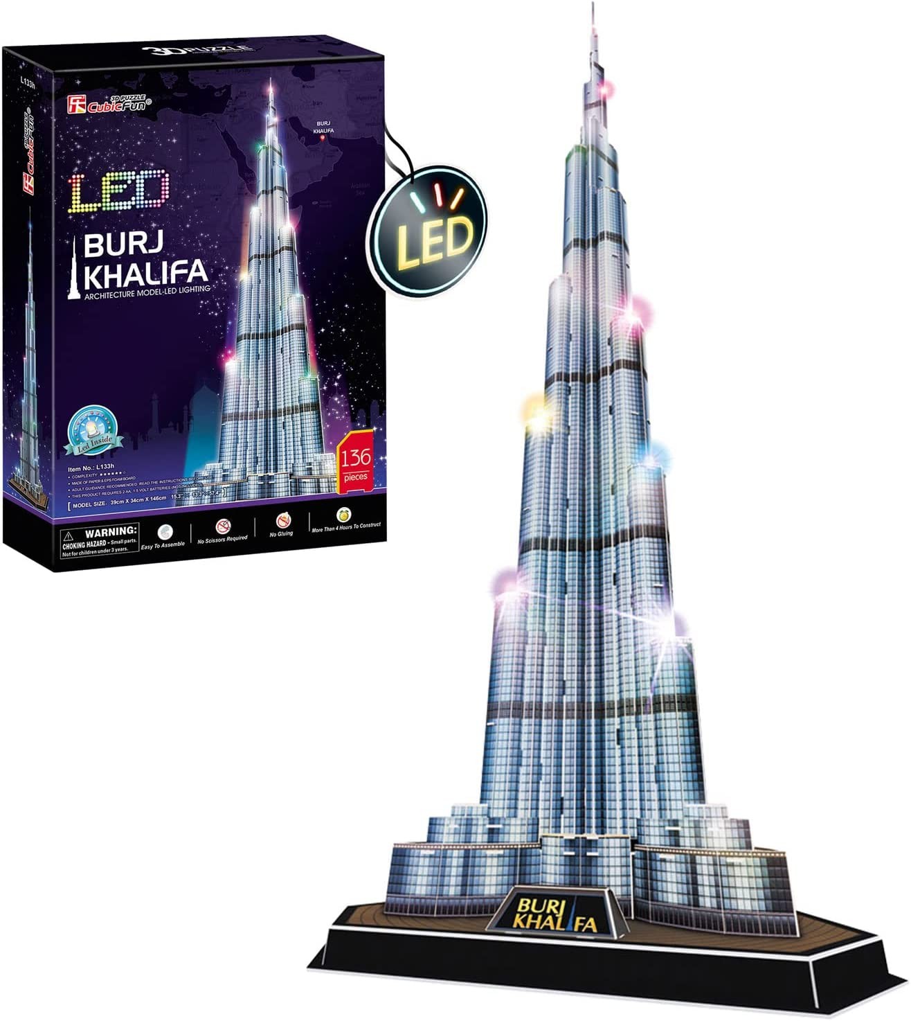 Puzle 3d burj khalifa 136 piezas luces led - worldbrands l133h