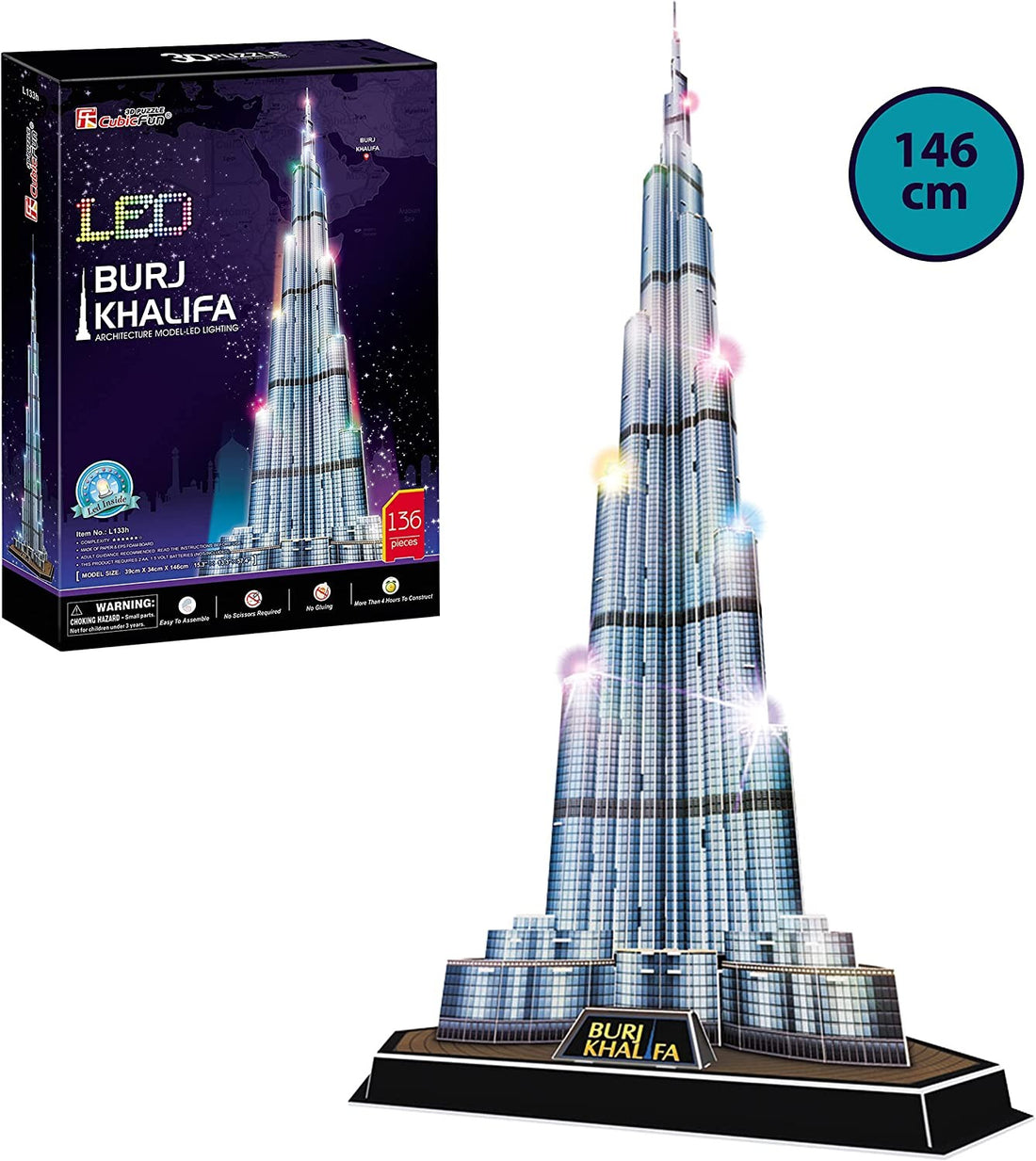 Puzle 3d burj khalifa 136 piezas luces led - worldbrands l133h