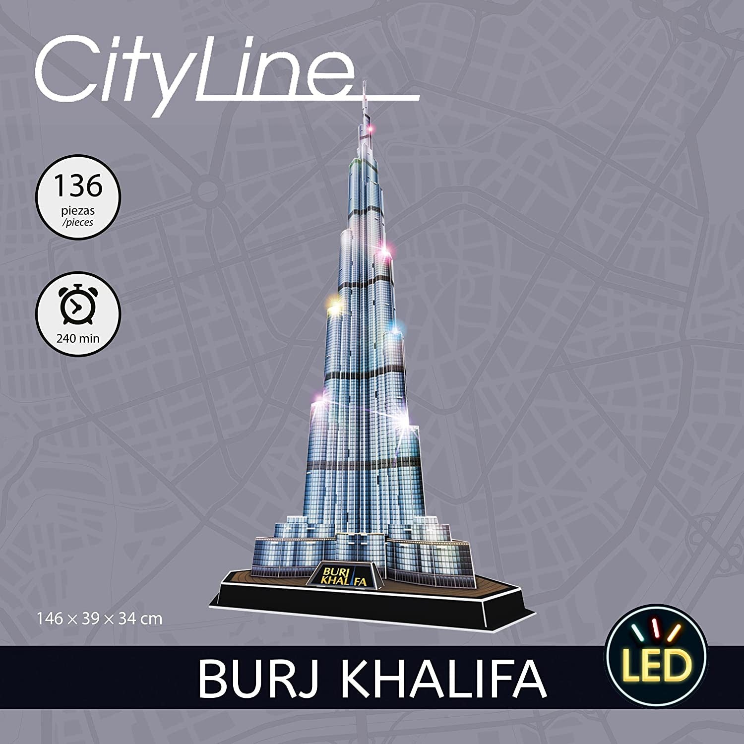 Puzle 3d burj khalifa 136 piezas luces led - worldbrands l133h