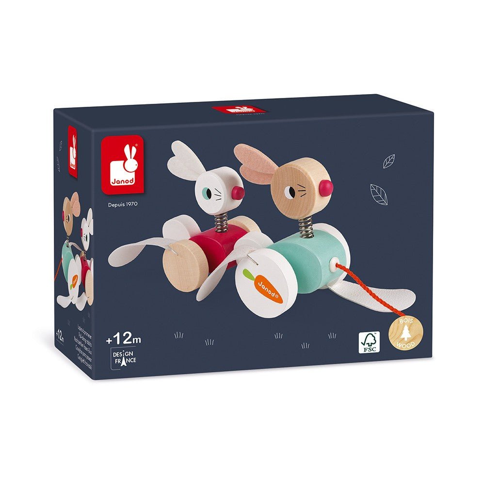 Arrastre conejitos para pasear de madera - janod j08207