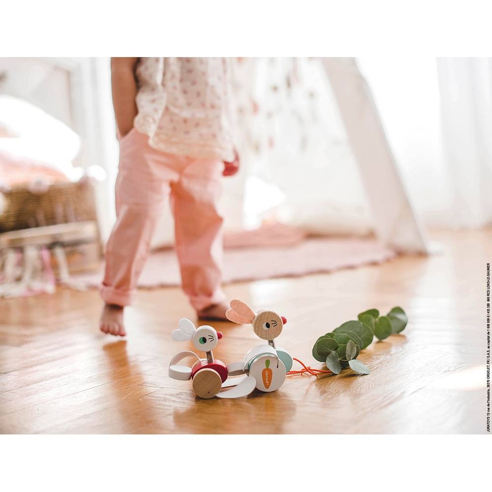 Arrastre conejitos para pasear de madera - janod j08207