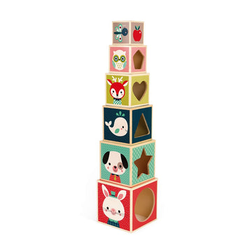 Baby Forest Pyramid of 6 Wooden Cubes - Janod J08016 