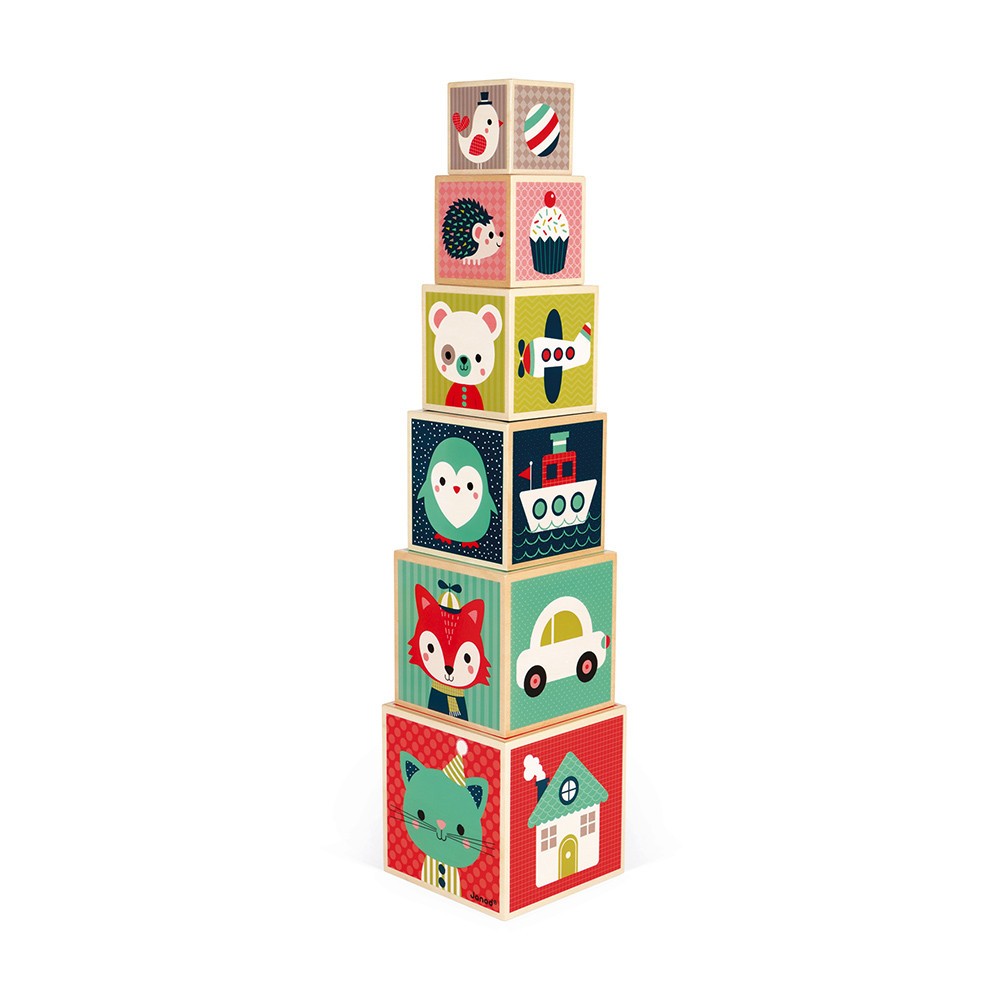 Baby Forest Pyramid of 6 Wooden Cubes - Janod J08016 