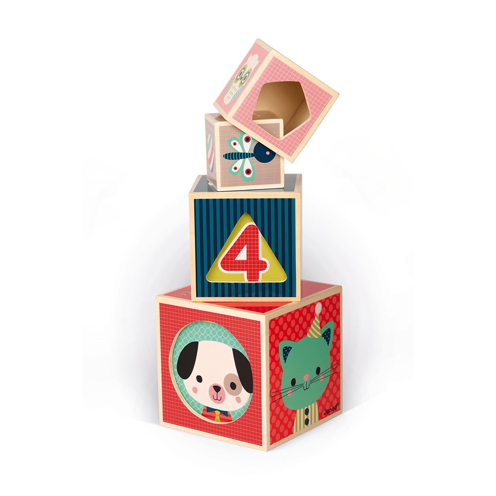 Baby Forest Pyramid of 6 Wooden Cubes - Janod J08016 
