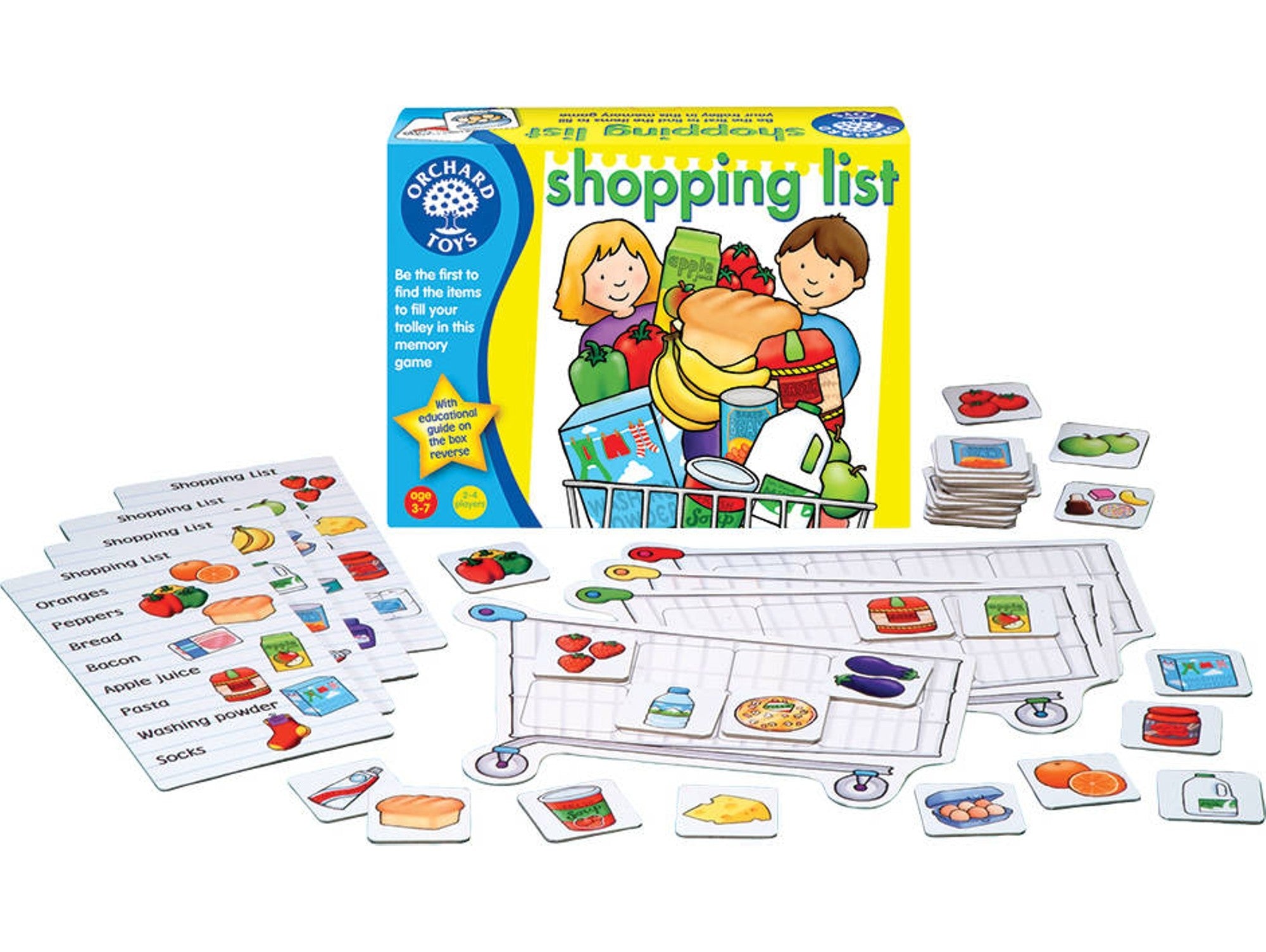 Detalle de las tarjetas del juego de memoria Orchard Toys con pares de alimentos ilustrados para aprender inglés