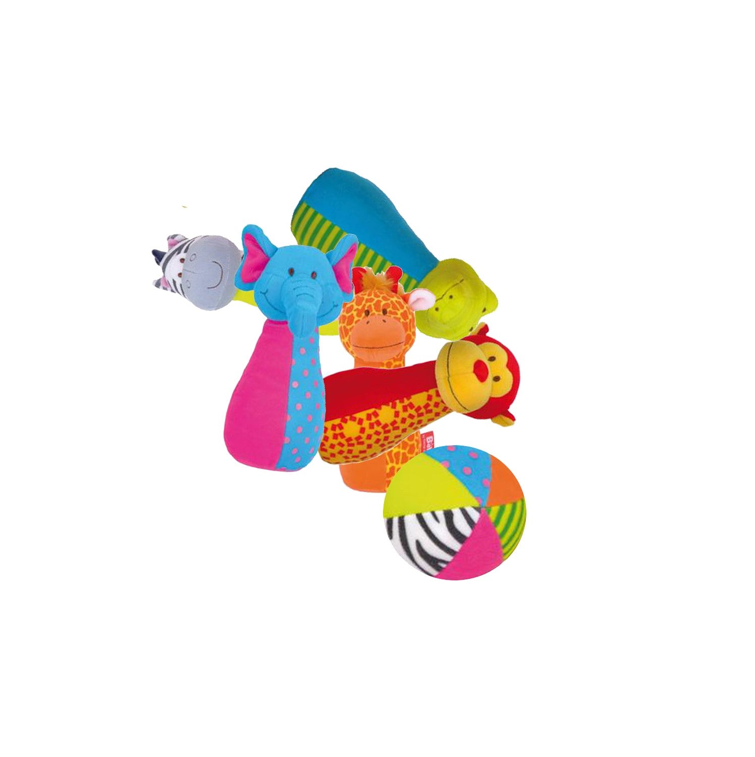 Set de bolos de animales de la selva Fiesta Crafts con figuras blandas de colores para bebés y niños pequeños