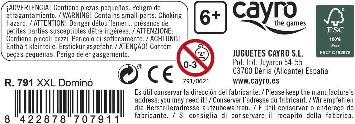 Juego tradicional de mesa, domino XXL - Cayro 791