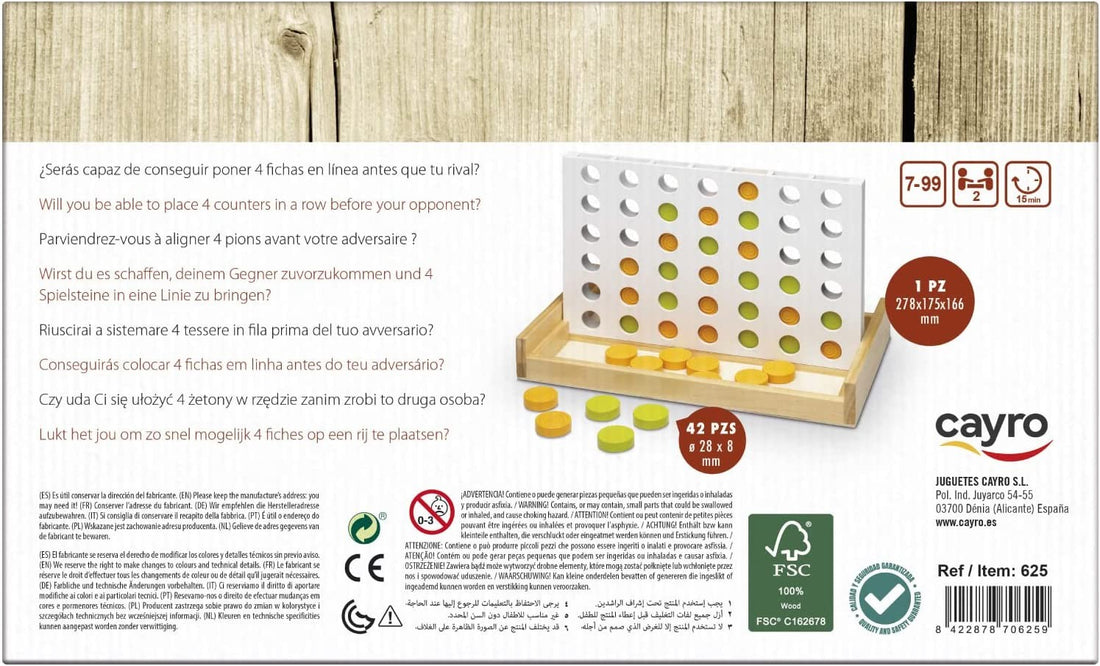 Juego de mesa 4 en raya de madera