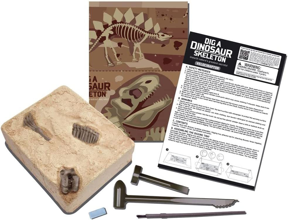 Juego de palentología para excavar el esqueleto de un Velociraptor