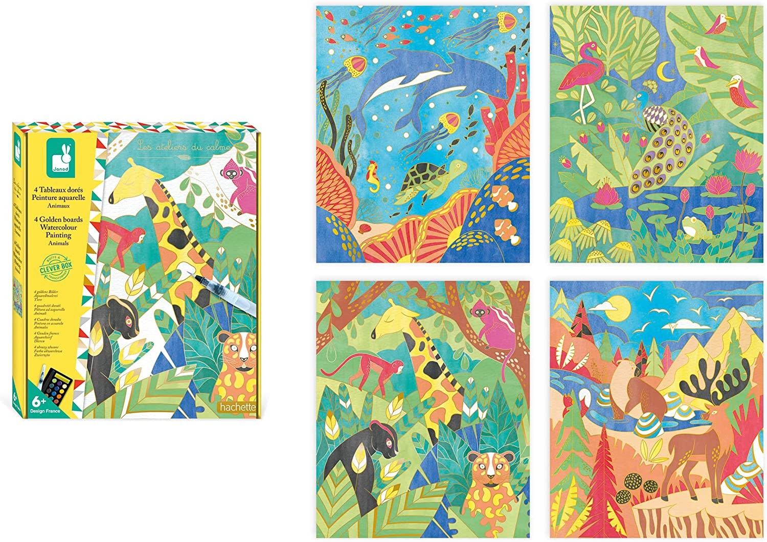 Kit creativo cuadros dorados pintura acuarela animales - Janod J07959
