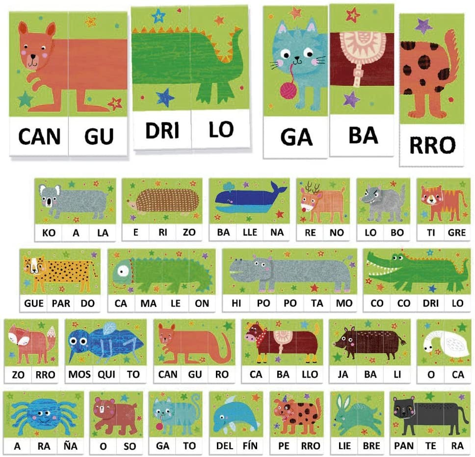 Juego de sílabas para formar palabras de animales Fantasilabas - Headu