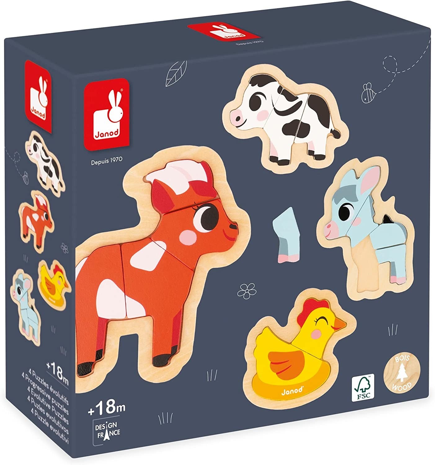 4 Wooden Animal Evolution Puzzles - Janod J07114